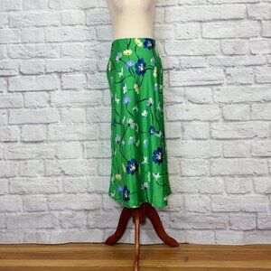 On 34th Green Satin Floral Midi Skirt